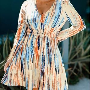 Printed V-Neck Long Sleeves Mini